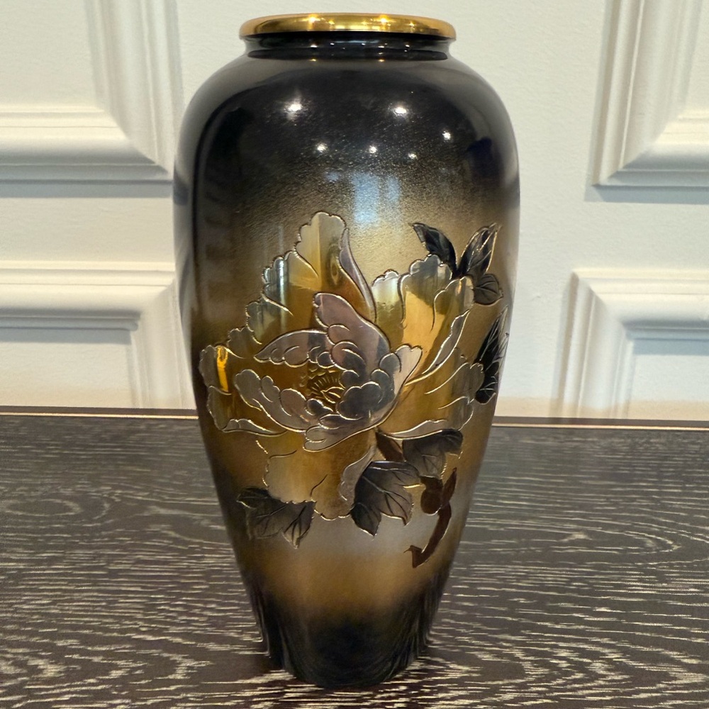 Vintage Japanese Mixed Metals Vase By Expressive Designs Onyx Tone Numbered